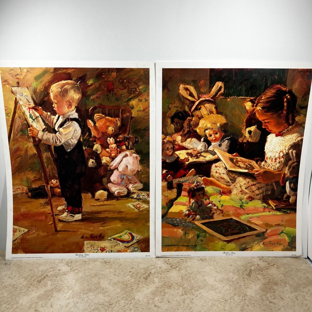 Loren Entz Bentley Bedtime Story & Budding Artist Prints 12x16 1993 Vintage Lot